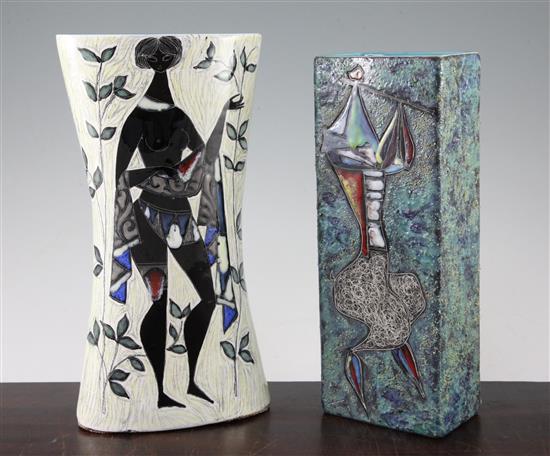 A Fantoni slab vase and a Fabbrini waisted elliptical vase, 1950s / 60s, 29.5cm